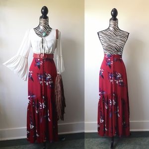 SALE!!! Free People button ruffle slit maxi skirt